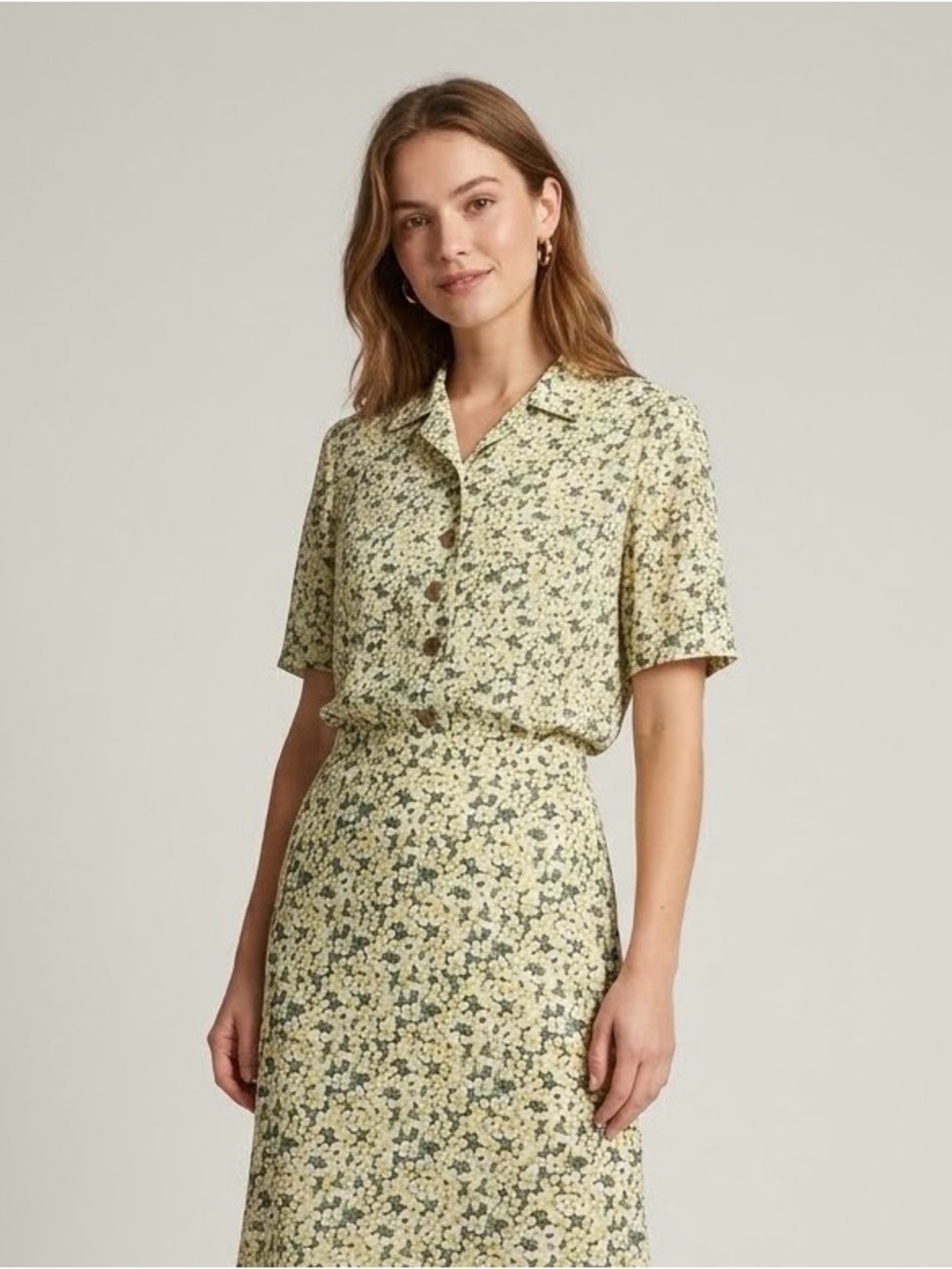 Vintage Frankenwalder Floral 2 piece Skirt Blouse Set Co-ord Cottagecore Green